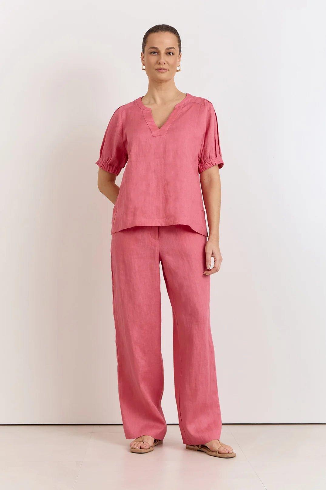 Adorne Ladies Harrie Pleated Linen Top