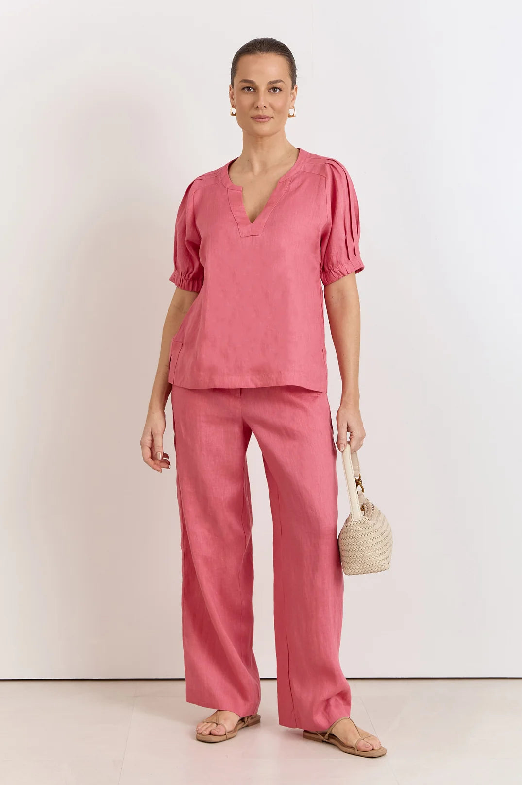Adorne Ladies Harrie Pleated Linen Top