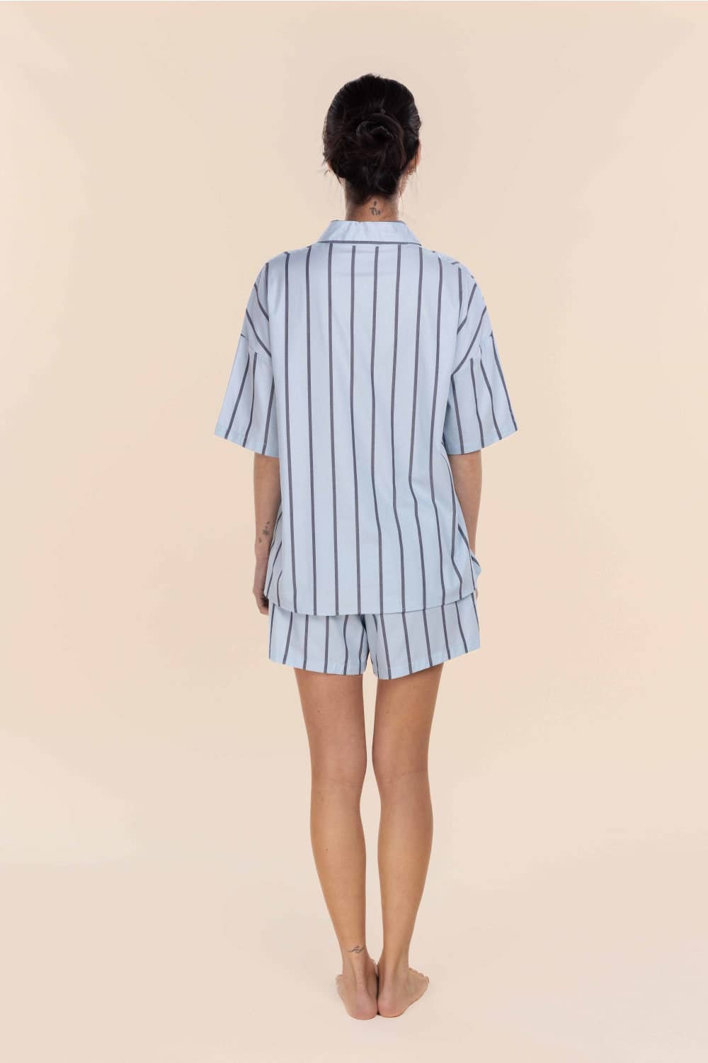 Gingerlilly Cotton Pyjama Short Set - Sasha Boyfriend-Fit Blue Stripe