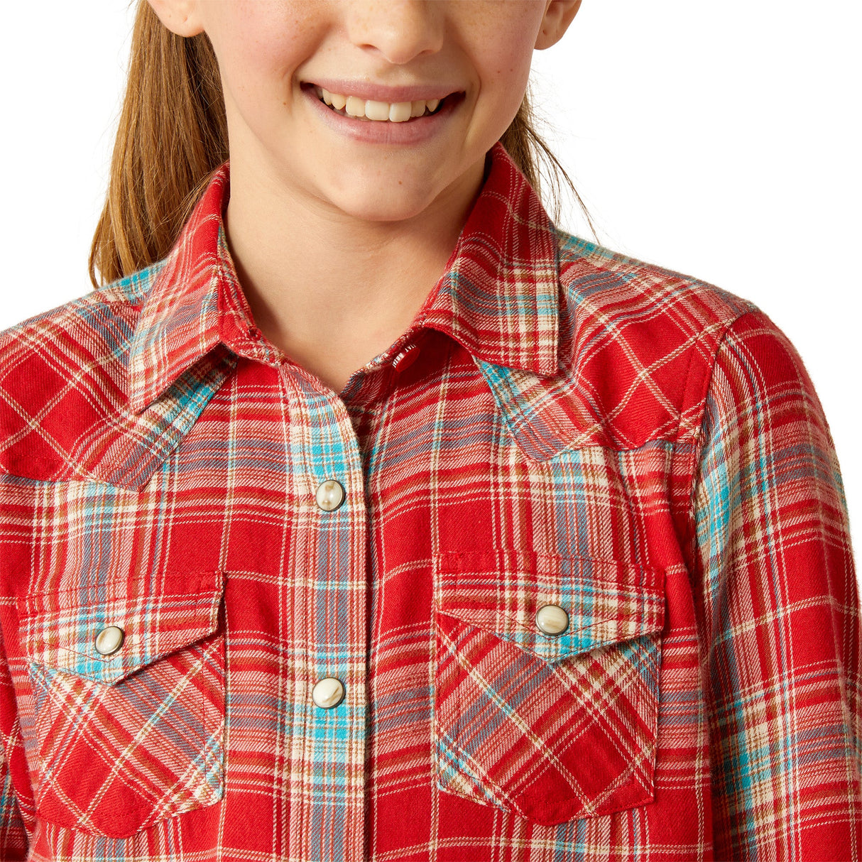 Ariat Girls Barn Plaid Snap Long Sleeved Western Shirt