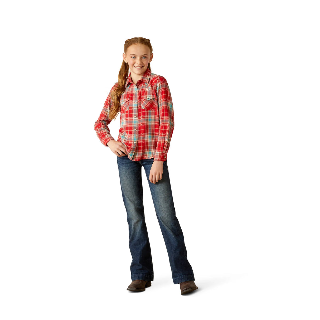 Ariat Girls Barn Plaid Snap Long Sleeved Western Shirt