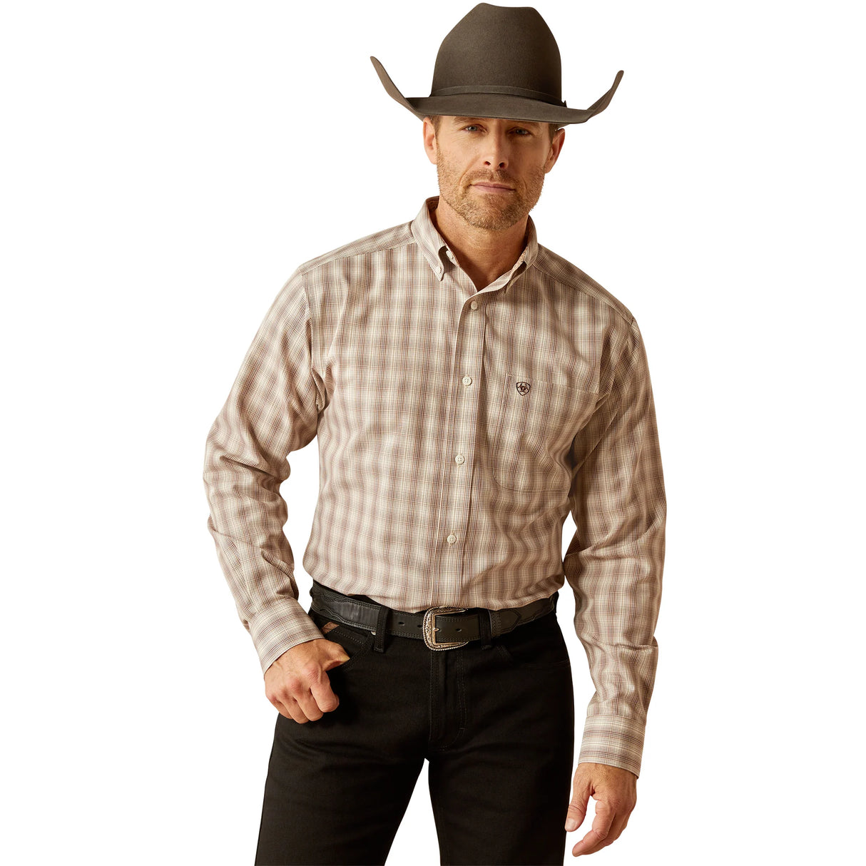 Ariat Mens Wrinkle Free Flemming Fitted Shirt - Brown - 10053907