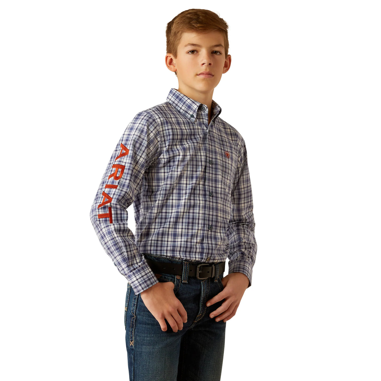 Ariat Boys Pro Series Team Orion Classic Fit Shirt - Navy/Orange - 10054068