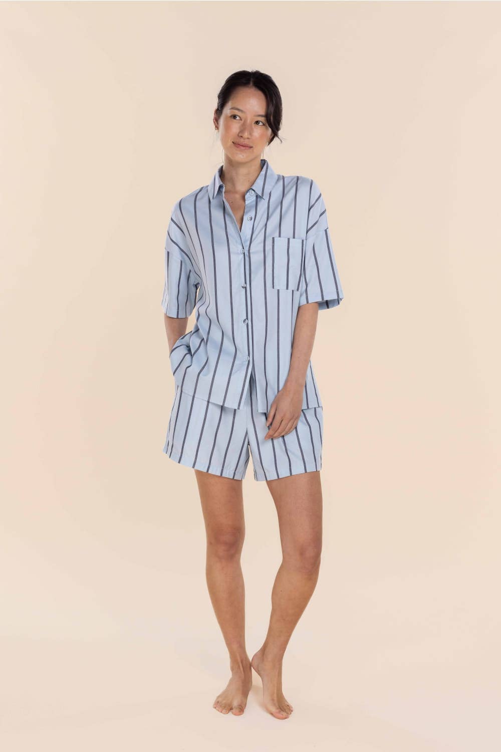 Gingerlilly Cotton Pyjama Short Set - Sasha Boyfriend-Fit Blue Stripe