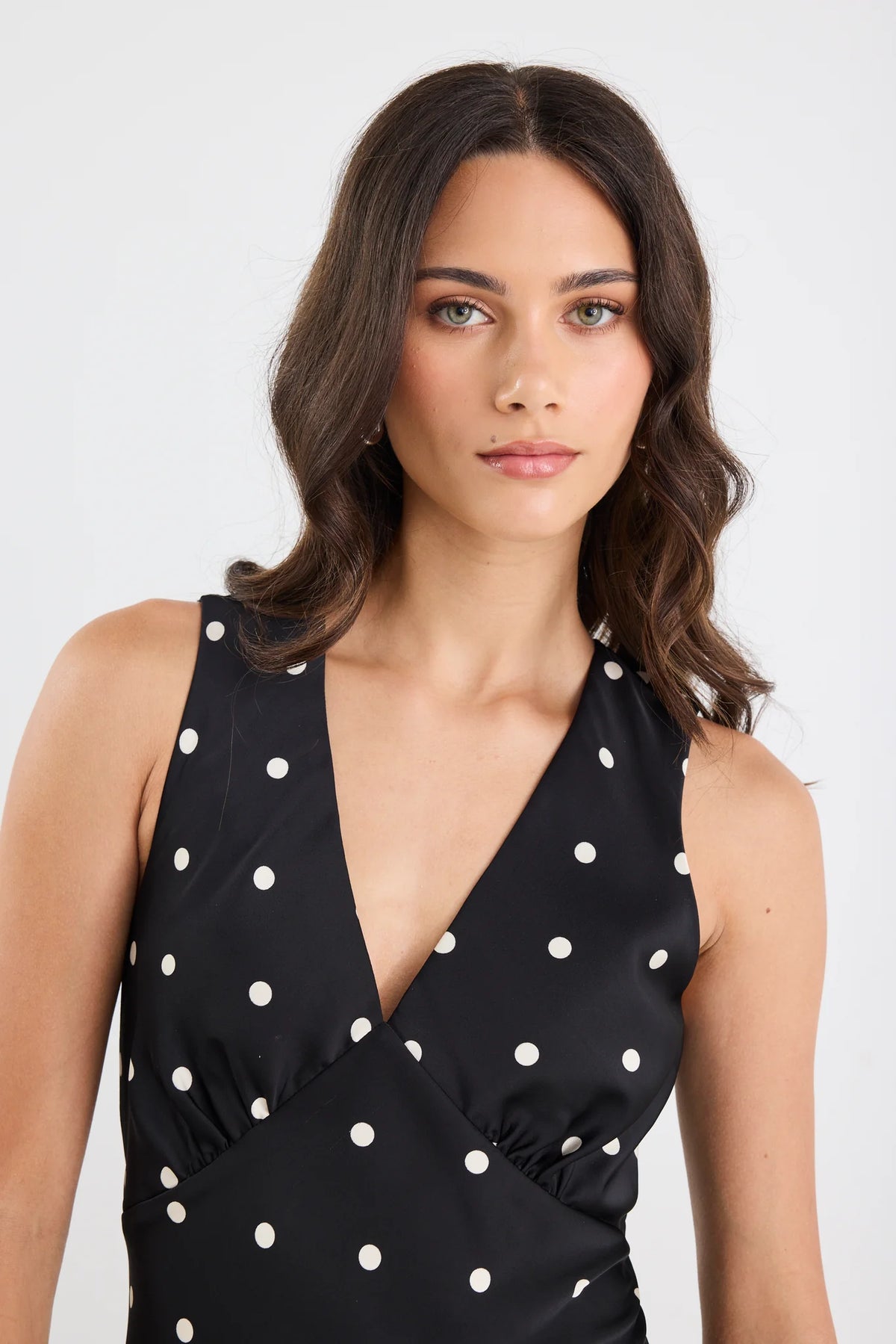 Stories Be Told Aston Black Large Polka Dot Satin Bias Flared Maxi Dress