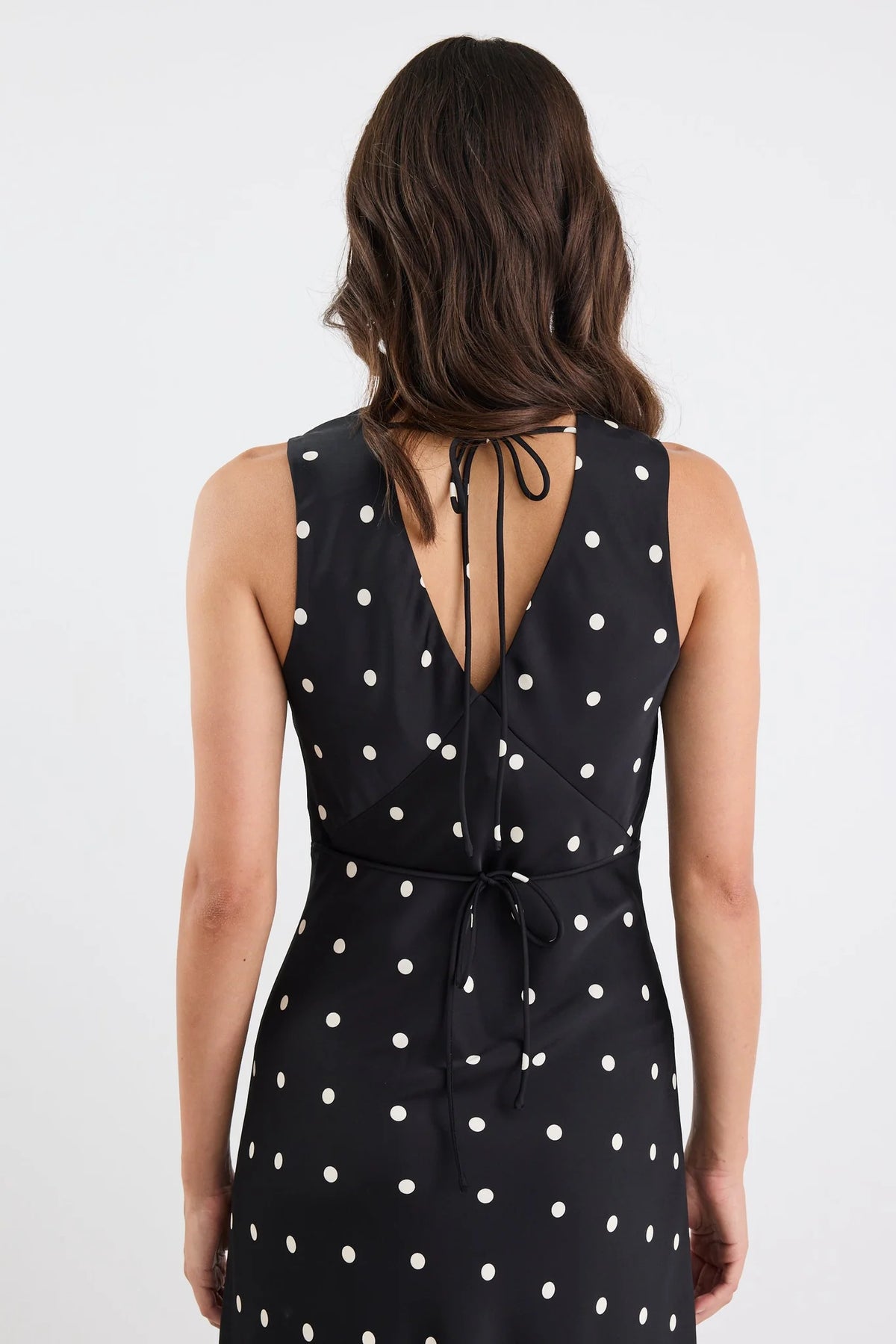 Stories Be Told Aston Black Large Polka Dot Satin Bias Flared Maxi Dress