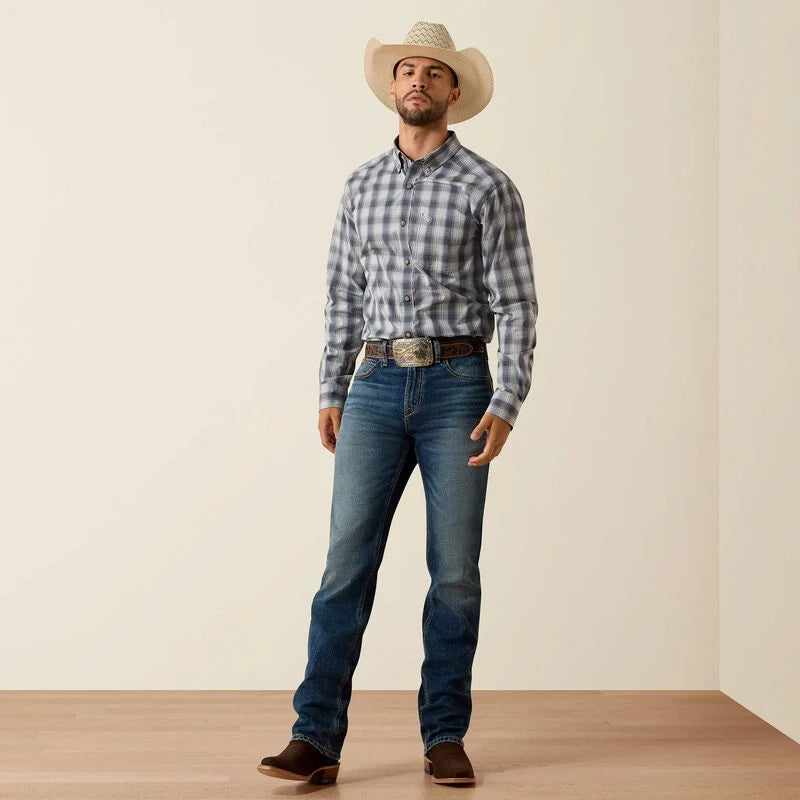 Ariat Mens Pro Series Priest Fitted Long Sleeve Shirt - Ombre Blue Plaid