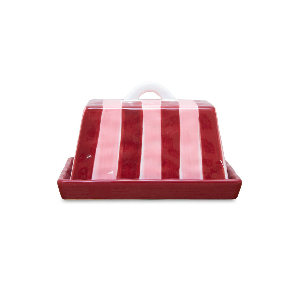 Noss and Co - Large Ceramic Butter Dish | Pink & Burgundy Stripe