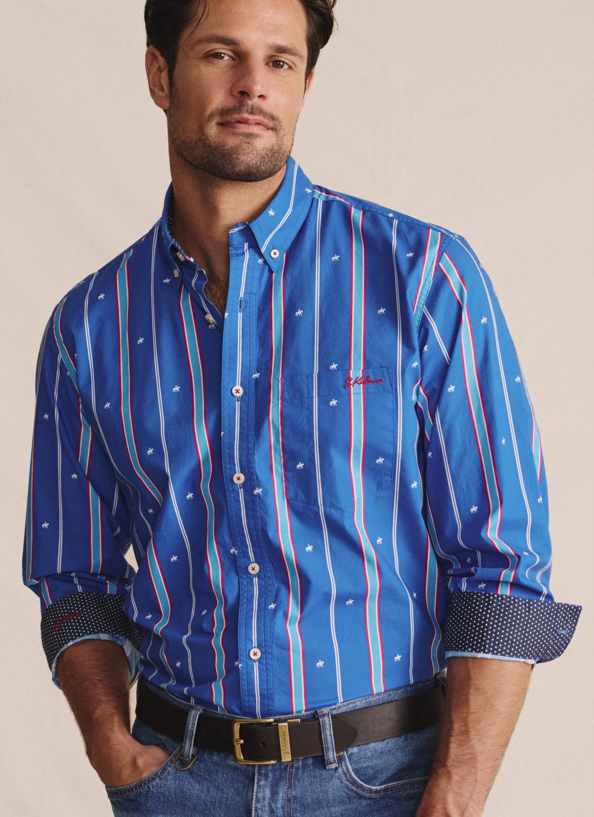 S.Kidman Men's Aberdeen Long Sleeve Shirt - Mid Blue - 1SHM00131