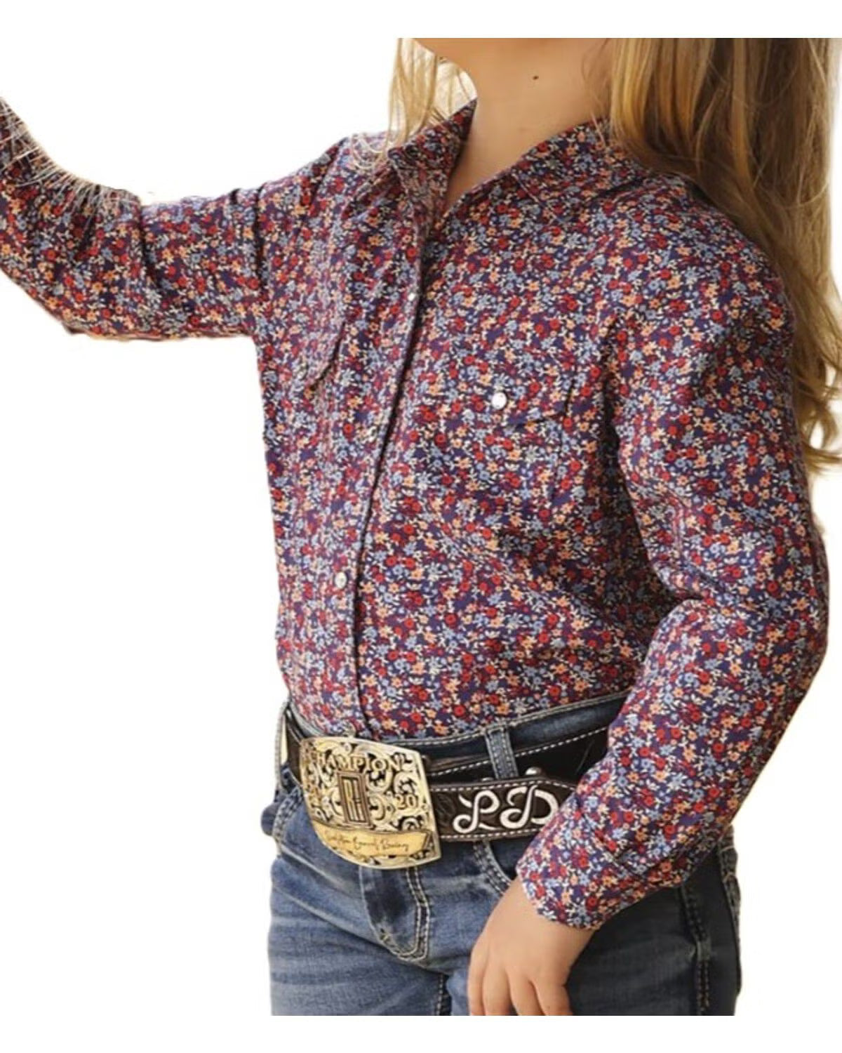 Cruel Girl Girls' Long Sleeve Floral Print Rhinestone Button Up Shirt - CTW3230054