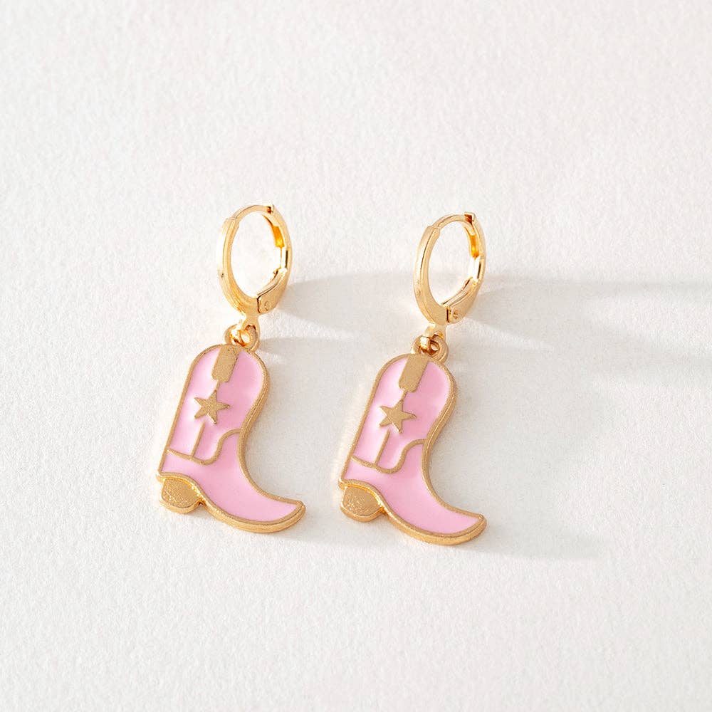 Greenwood Designs - Grace Pink Enamel Cowboy Boot Dangle Earrings