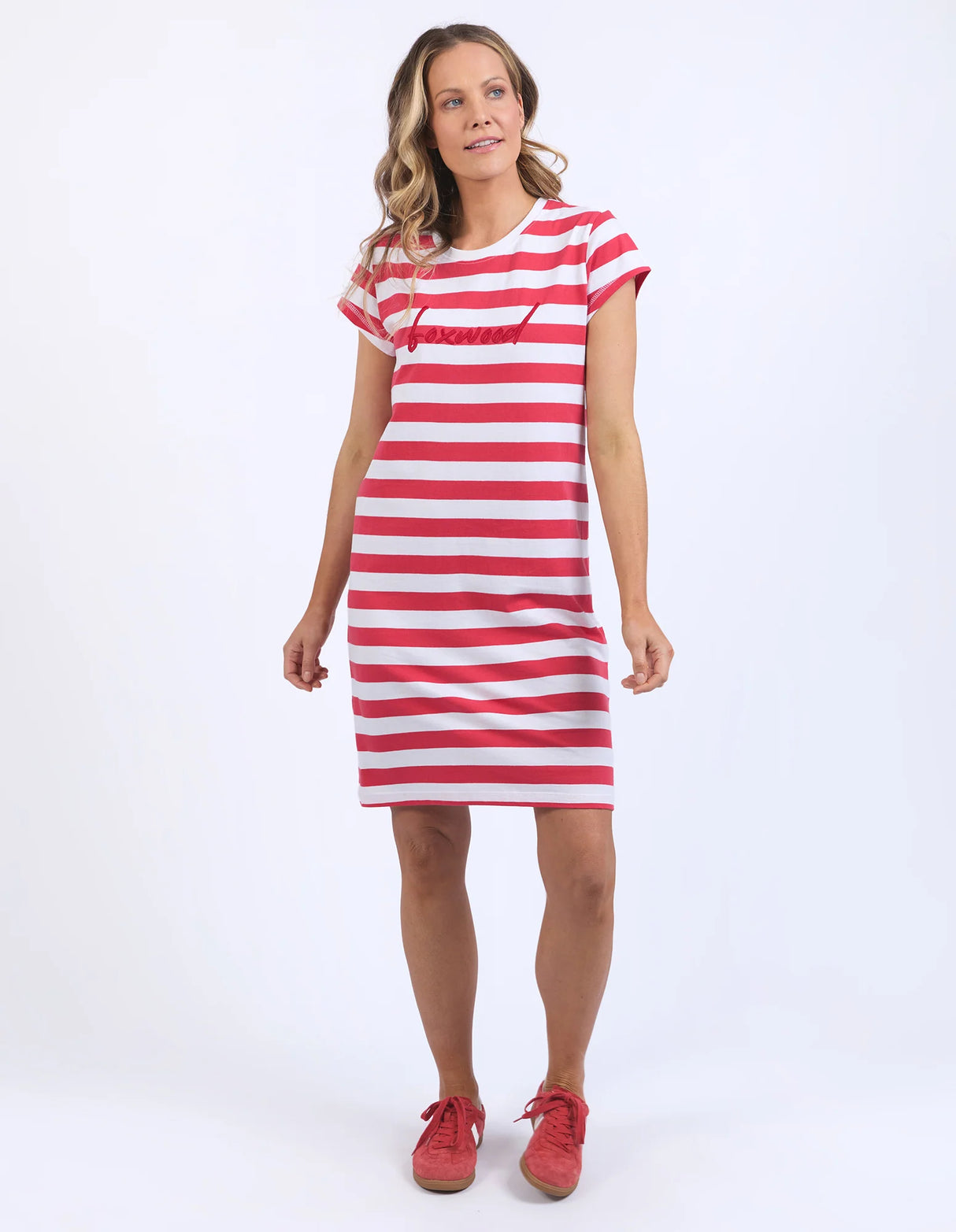 Foxwood Ladies Signature Stripe Tee Dress - Cayenne/White
