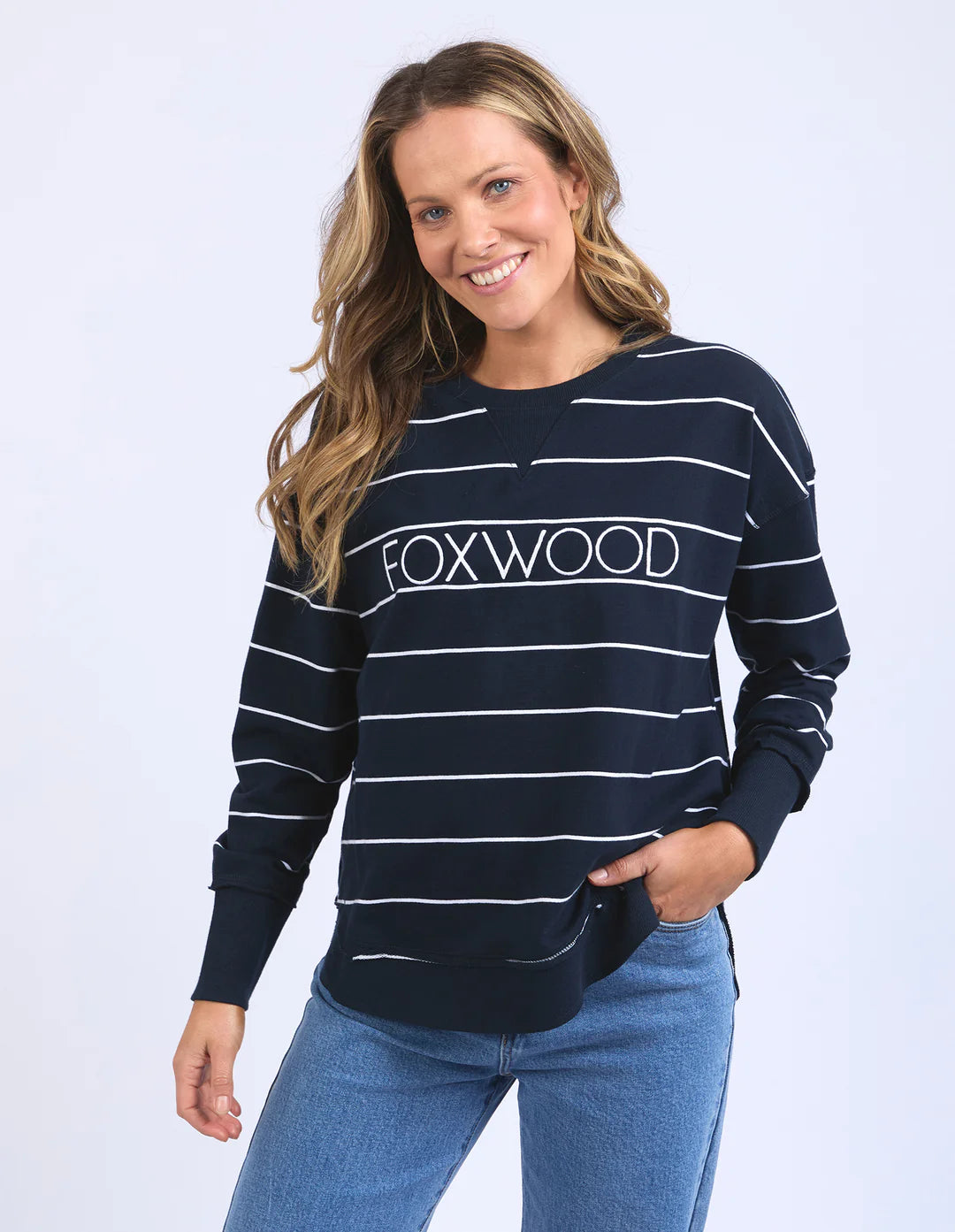 Foxwood Women's Classic Stripe Simplified Crew - Navy/White