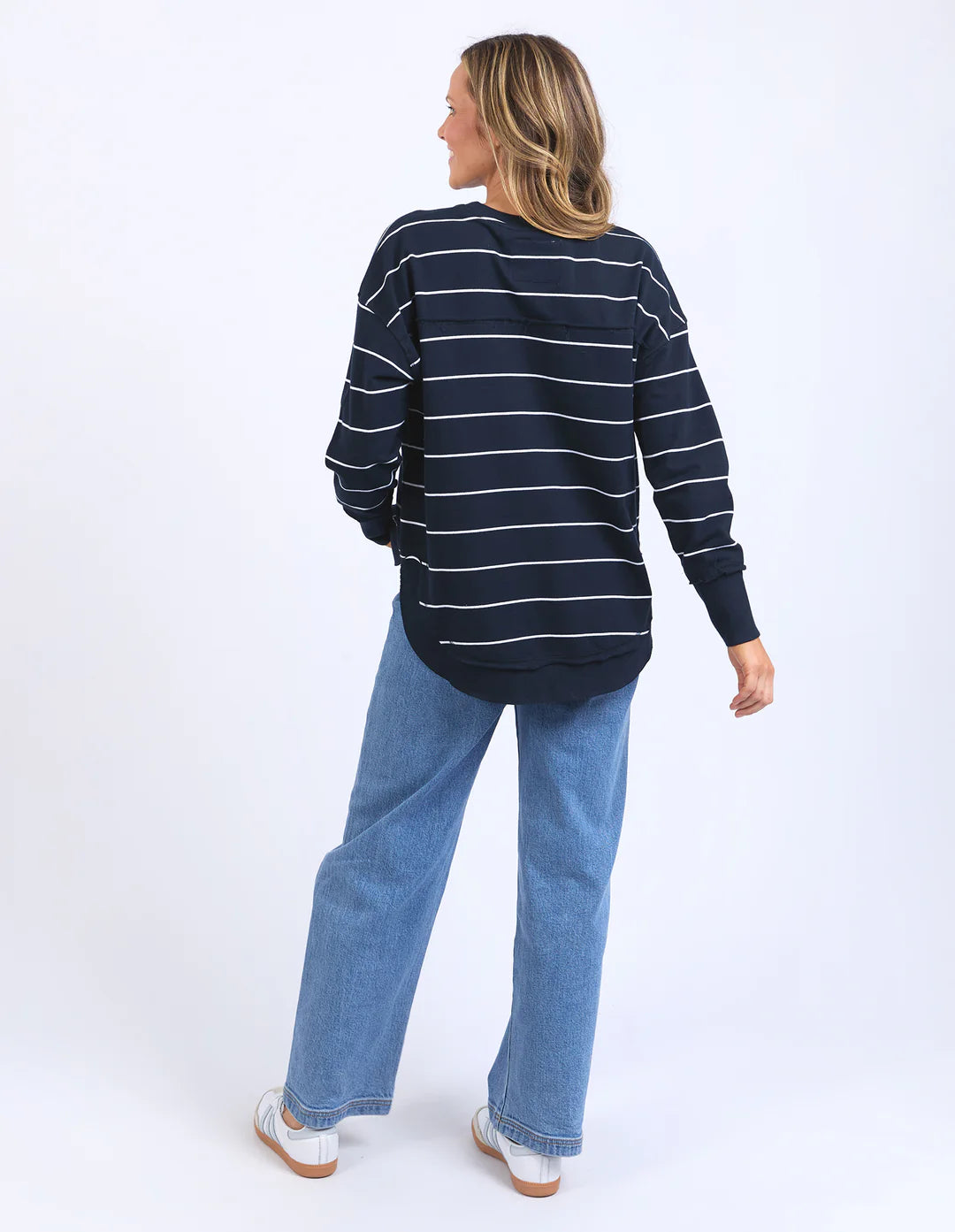 Foxwood Women's Classic Stripe Simplified Crew - Navy/White