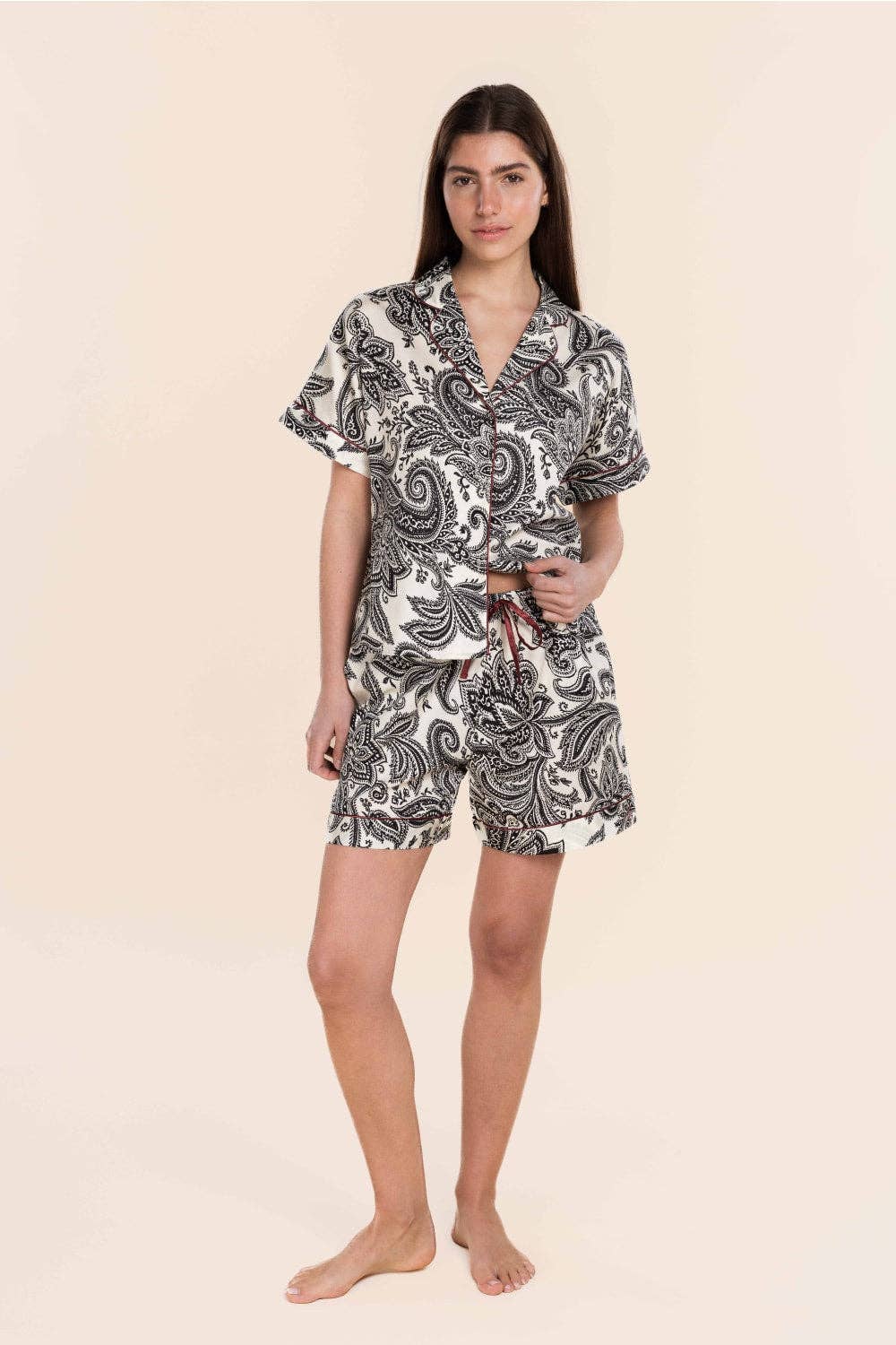 Gingerlilly Cotton Sateen Short Pyjama Set - Daphne B&W Paisley