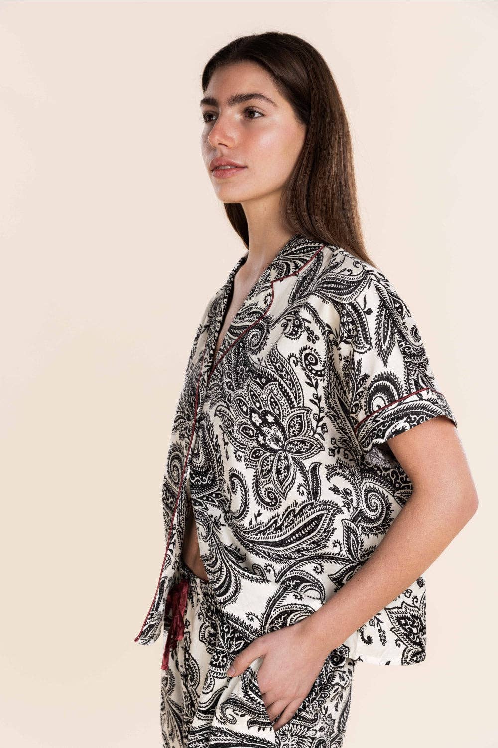 Gingerlilly Cotton Sateen Short Pyjama Set - Daphne B&W Paisley