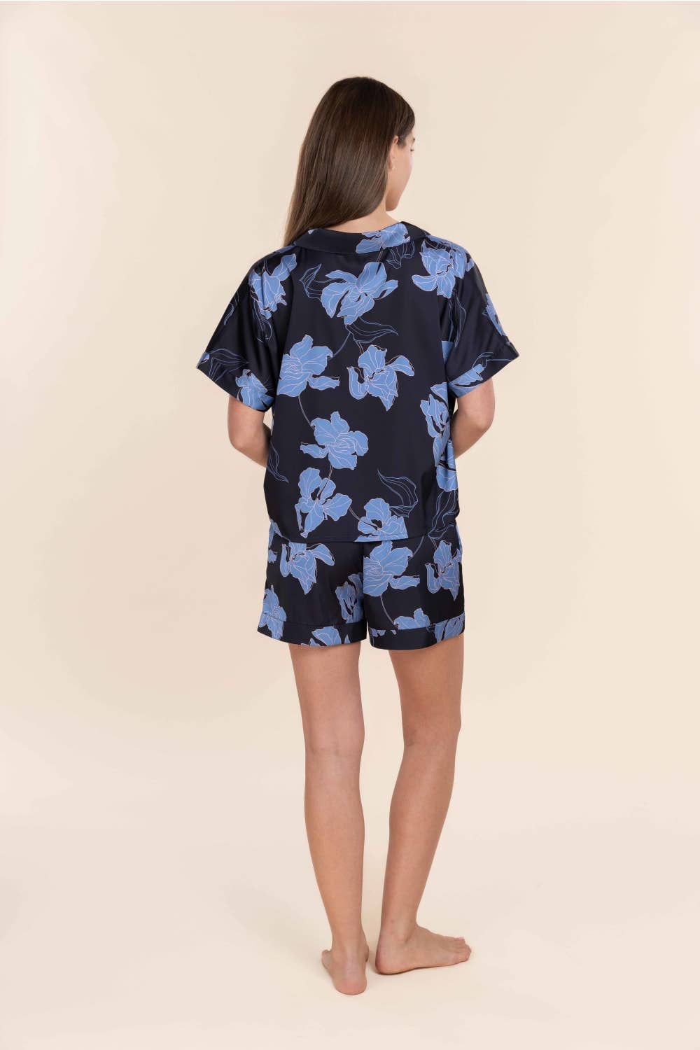 Gingerlilly Recycled Satin Short Pyjama Set - Freya Navy Floral Print