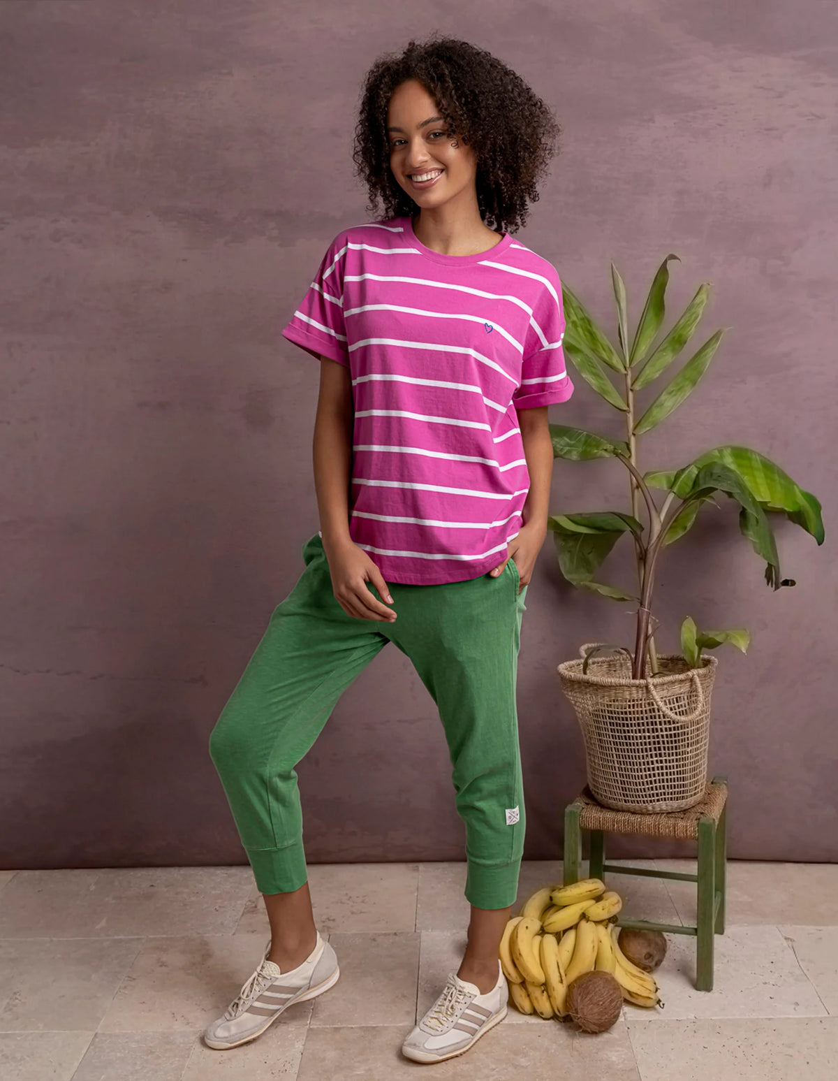 Elm Ladies Halli Short Sleeve Tee Magenta/White Stripe