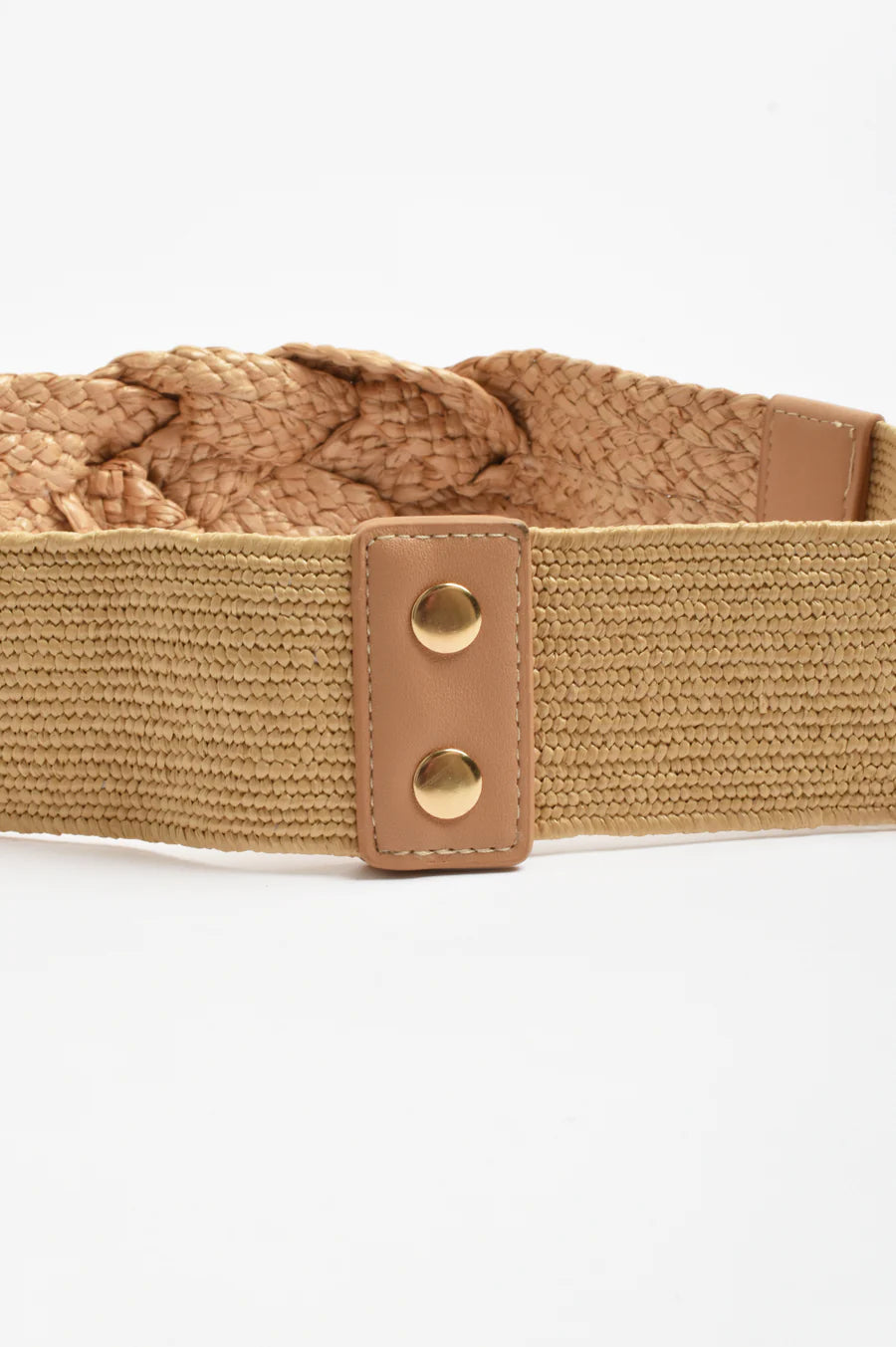 Adorne Ladies Knot Front Weave Stretch Belt - Natural