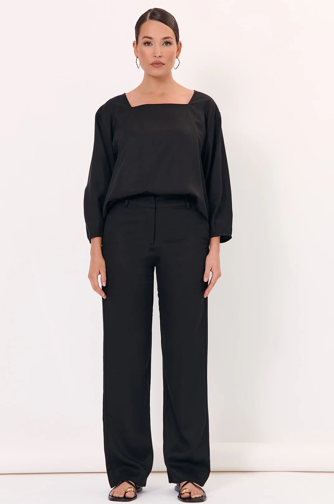 Adorne Ladies Ava Wide Leg Pants - Black