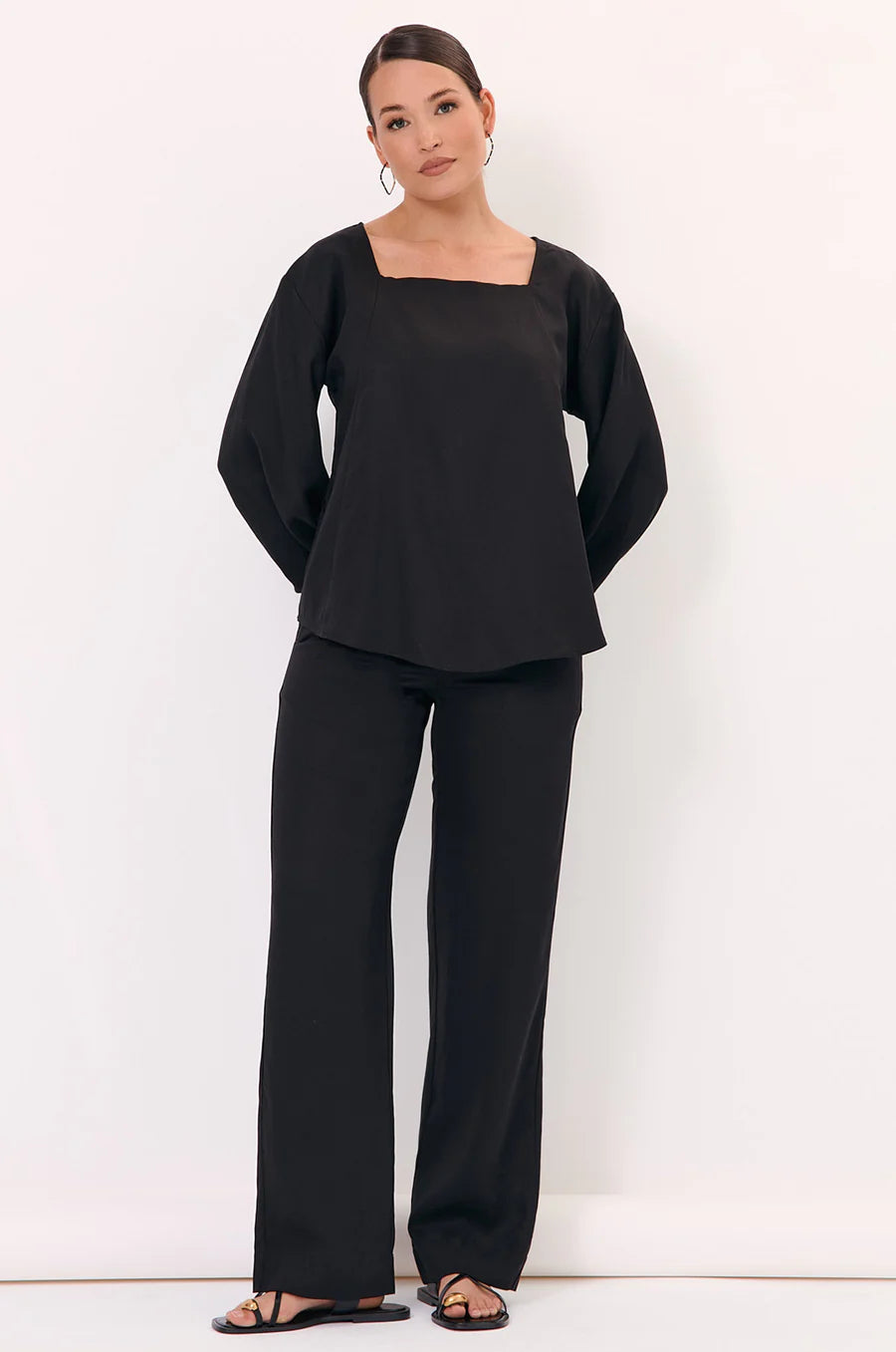 Adorne Ladies Ava Wide Leg Pants - Black