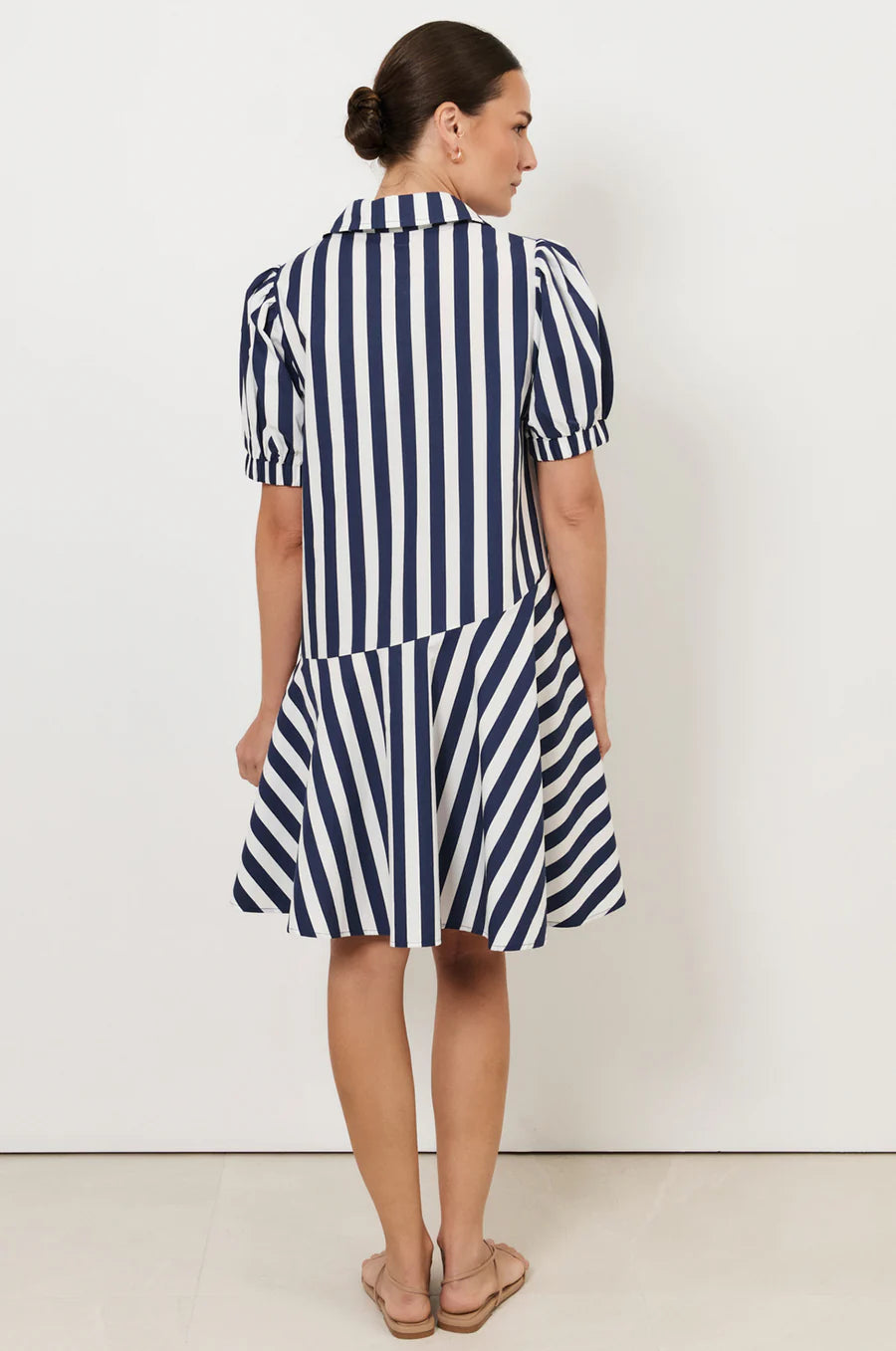 Adorne Ladies Bee Asymmetric Drop Waist Short Dress - Stripe