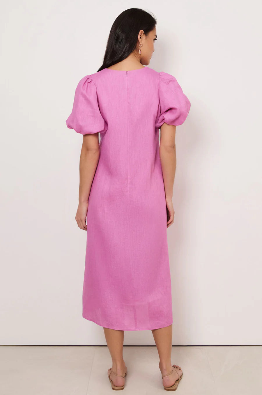 Adorne Ladies Marissa Tie Detail Linen Dress - Pink