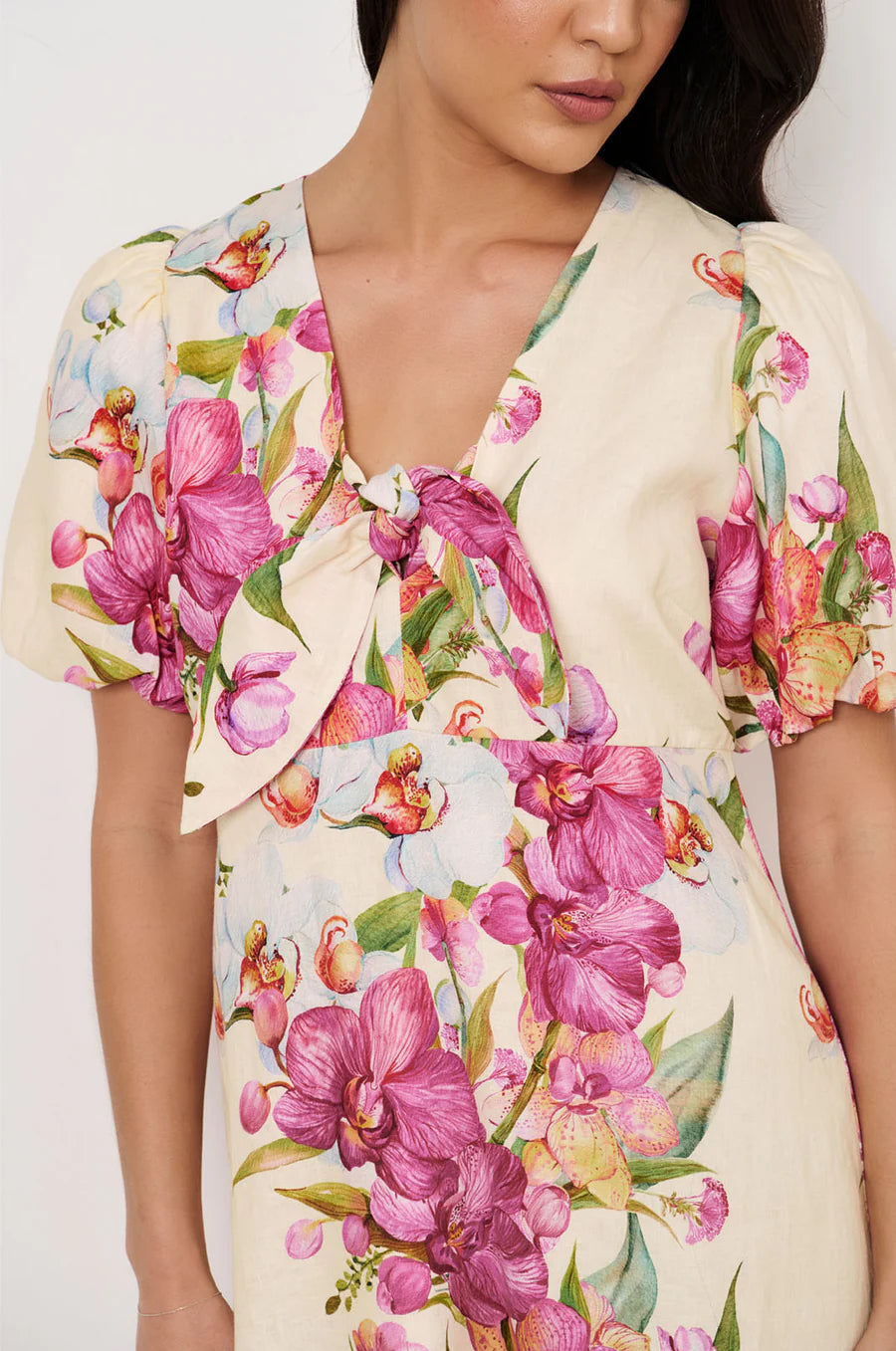 Adorne Ladies Marissa Tie Detail Linen Dress - Print