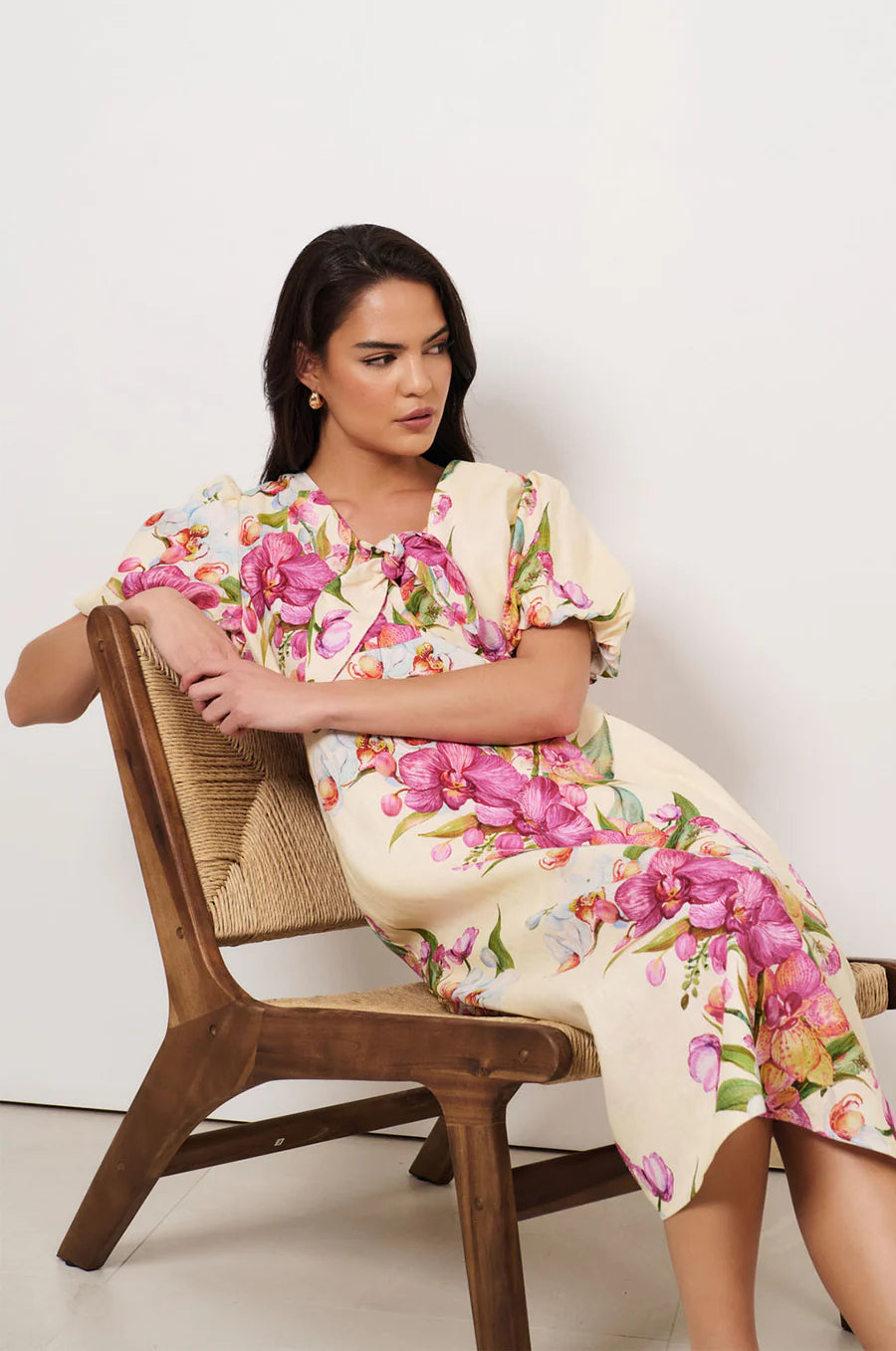 Adorne Ladies Marissa Tie Detail Linen Dress - Print