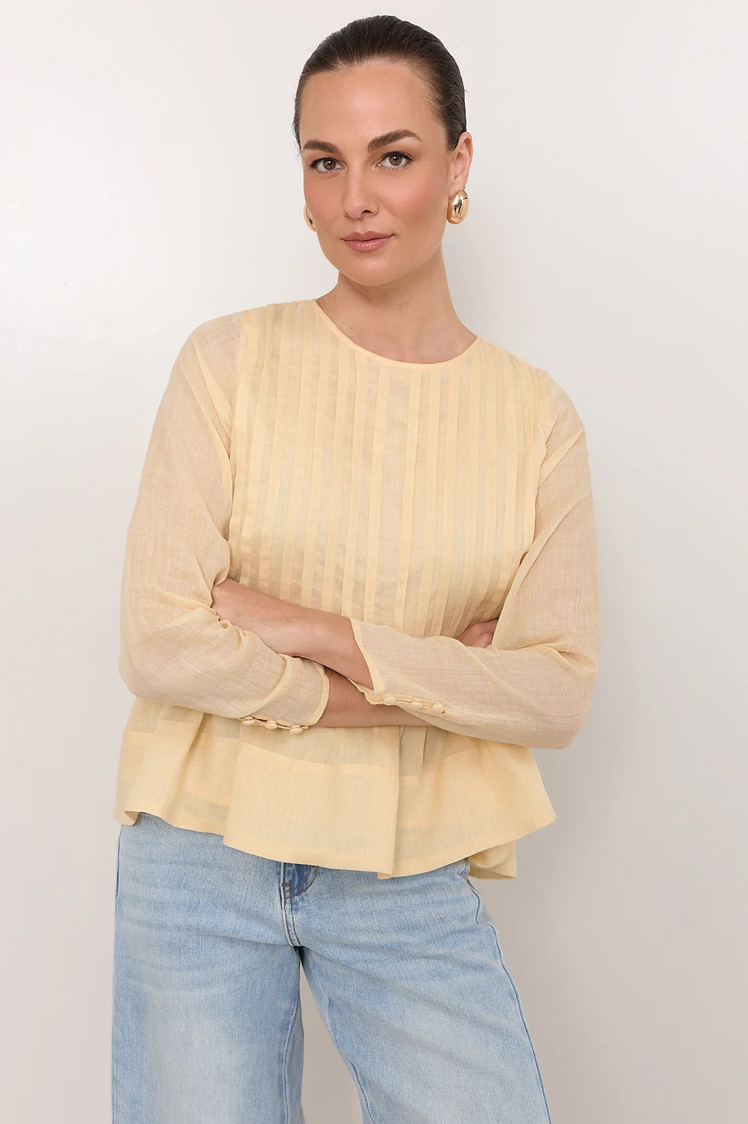 Adorne Ladies Camille Long Sleeve Pleated Top