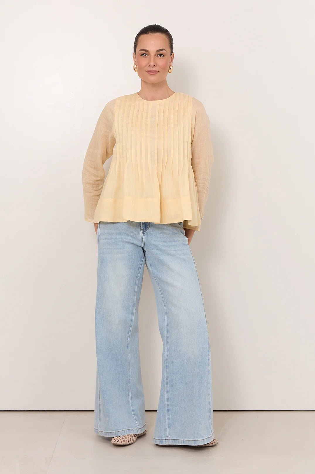 Adorne Ladies Camille Long Sleeve Pleated Top