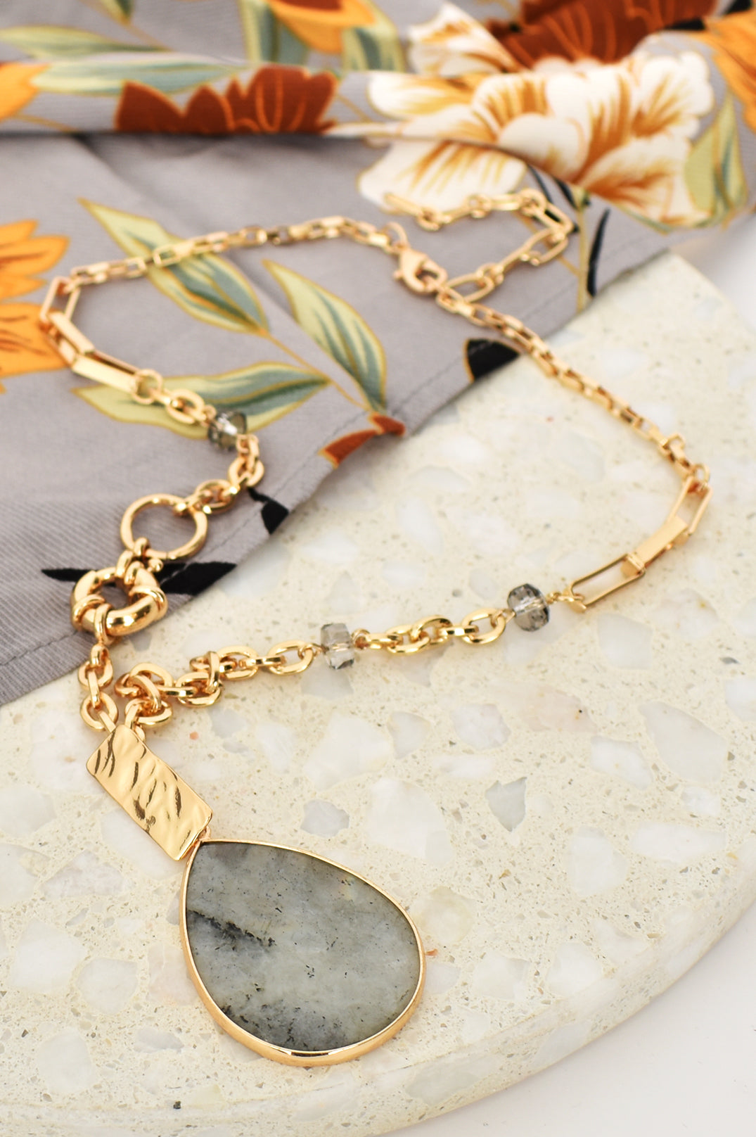 Adorne Teardrop Stone Pendant Short Necklace