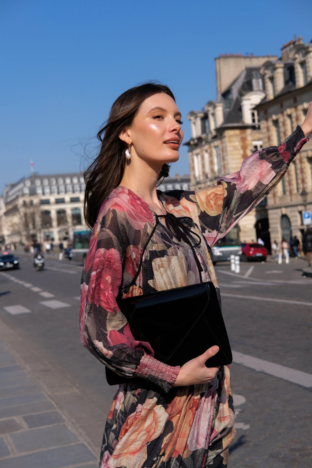 Adorne Elyssa Velvet & Gloss Envelope Clutch - Black