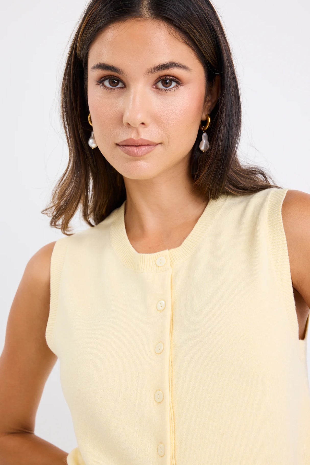 Among the Brave Alleyway Lightweight Soft Knit Crewneck Vest Top - Butter