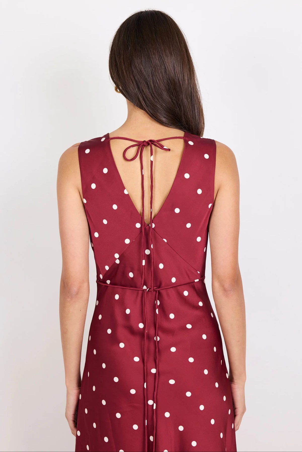 Stories Be Told Aston Black Large Polka Dot Satin Bias Flared Maxi Dress