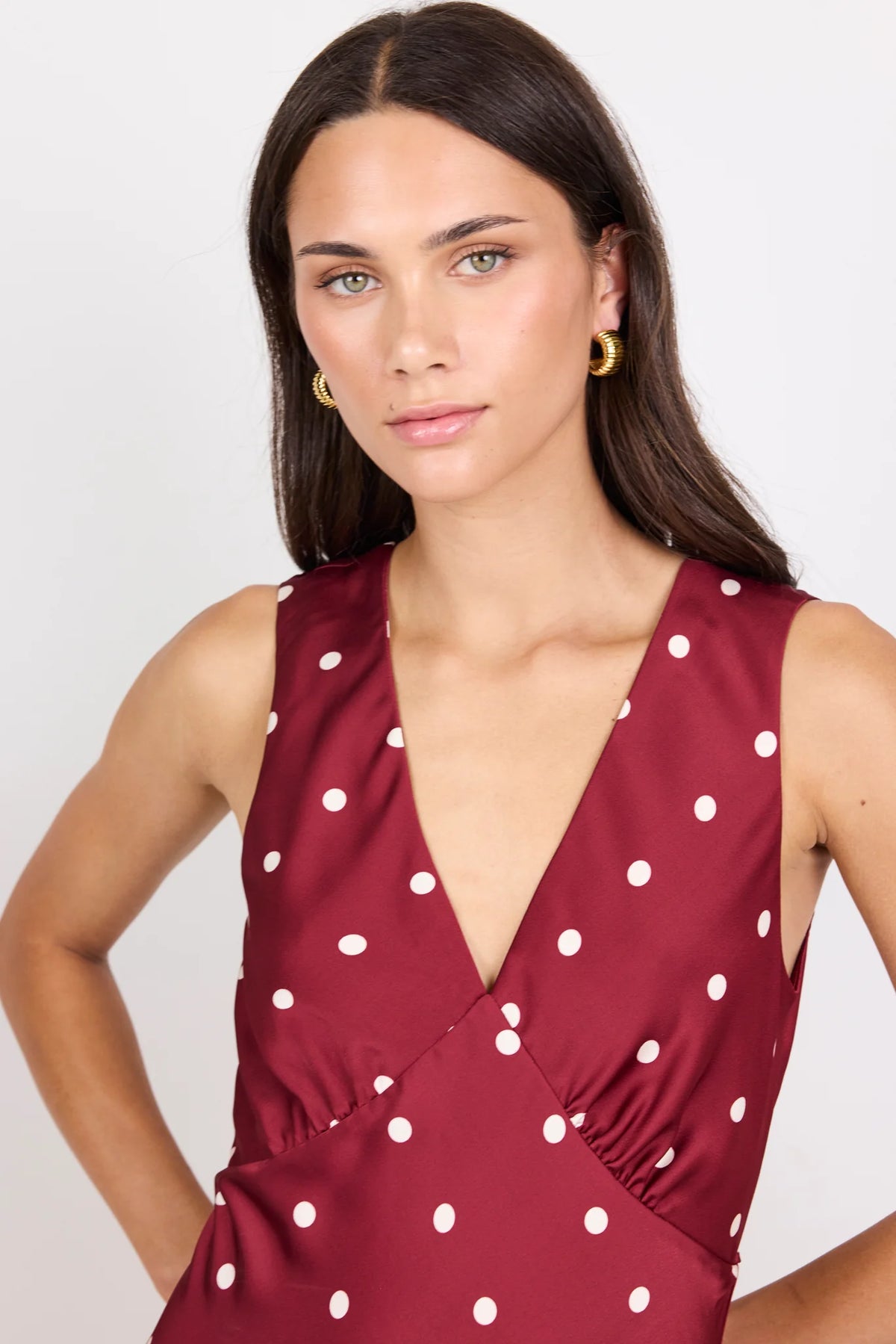 Stories Be Told Aston Black Large Polka Dot Satin Bias Flared Maxi Dress