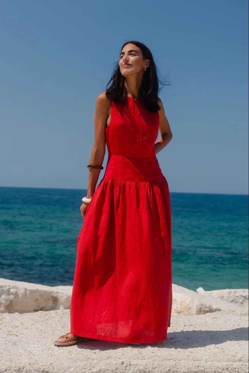 Flo & Frankie Ladies Results Linen Blend Structured Maxi Dress