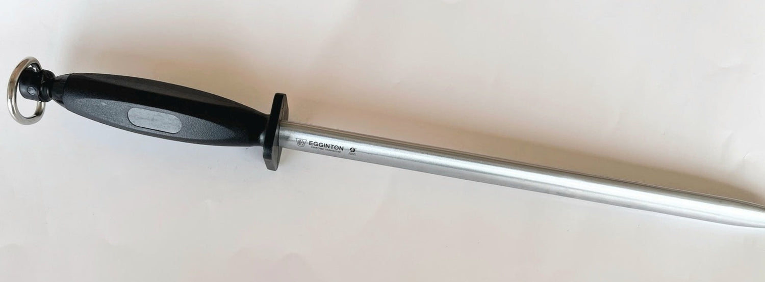 Egginton  14" Polished Finish Professional Sharpening Steel, Oval Black Handle