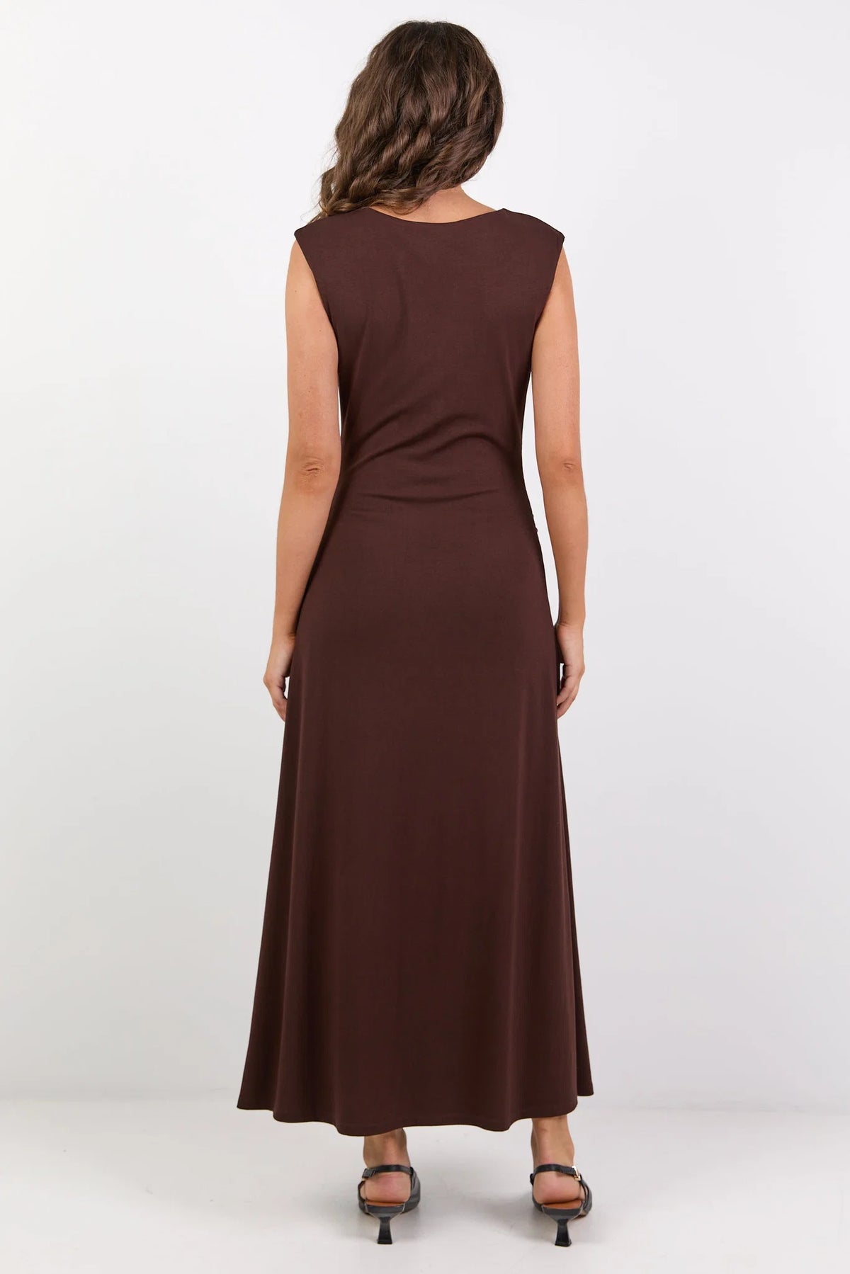 Georgia Zoe Envelope Chocolate Sleeveless Knit Maxi Dress