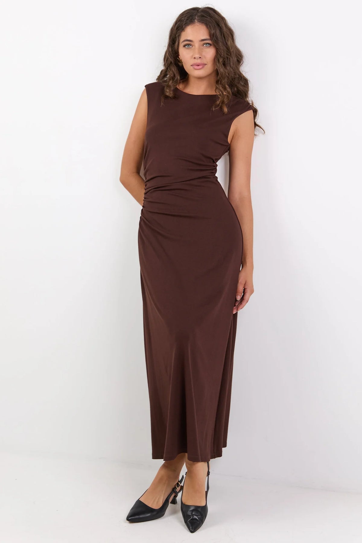Georgia Zoe Envelope Chocolate Sleeveless Knit Maxi Dress