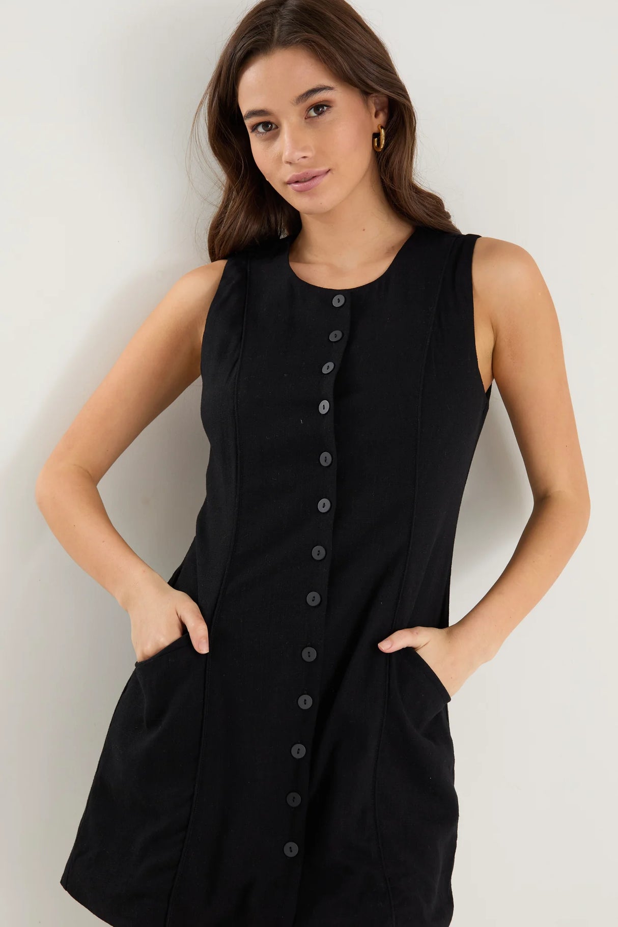 Escape Black Linen Blend Mini Vest Dress