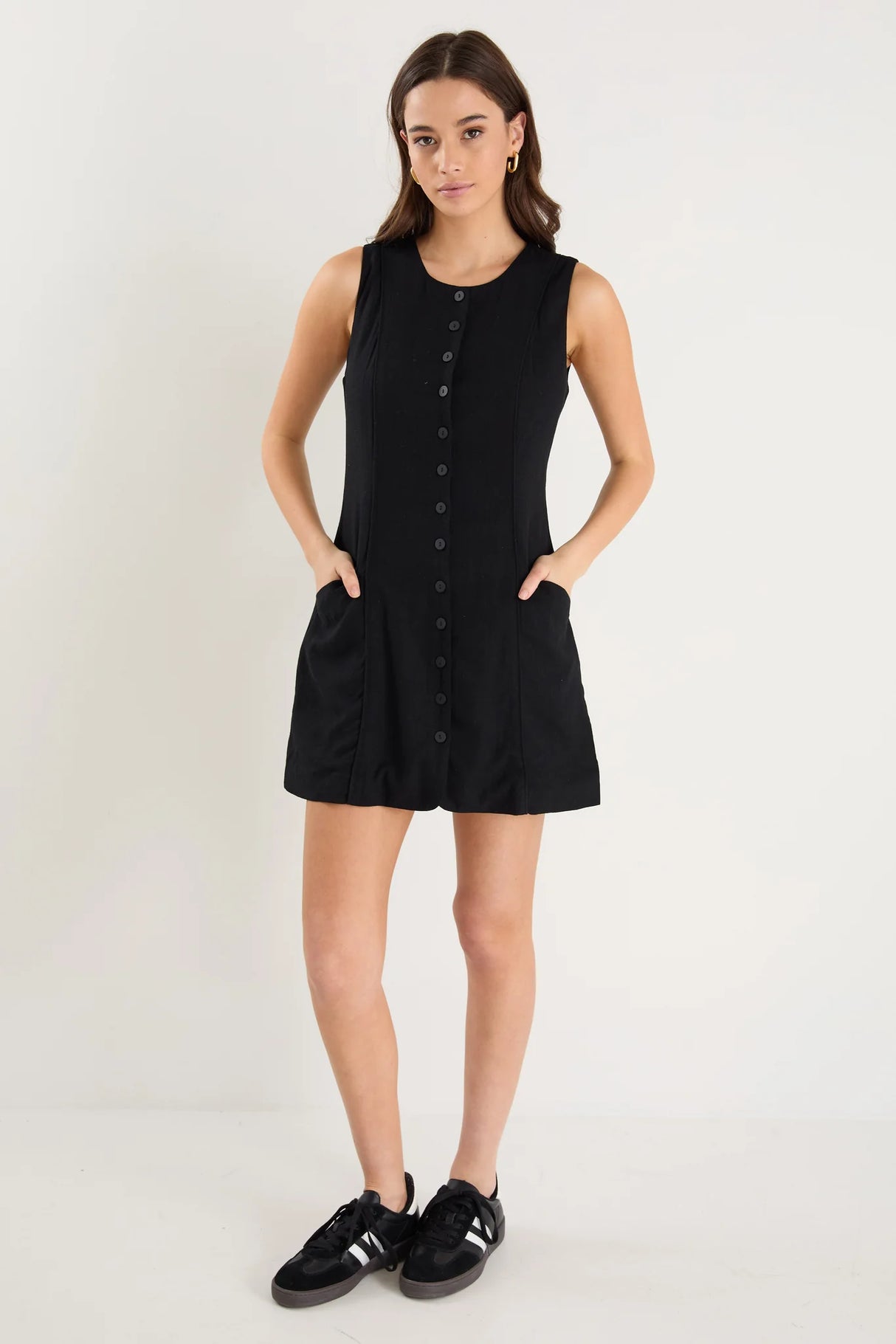 Escape Black Linen Blend Mini Vest Dress