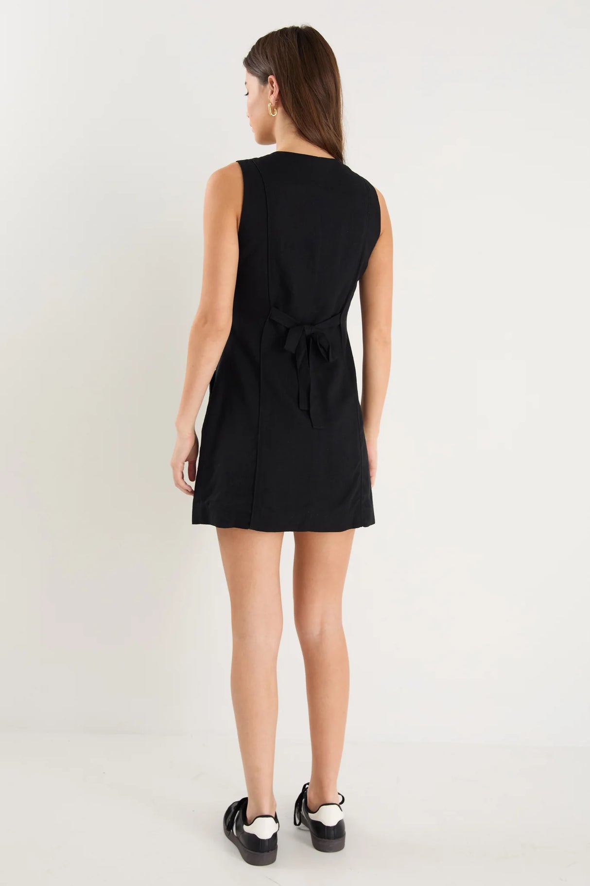 Escape Black Linen Blend Mini Vest Dress