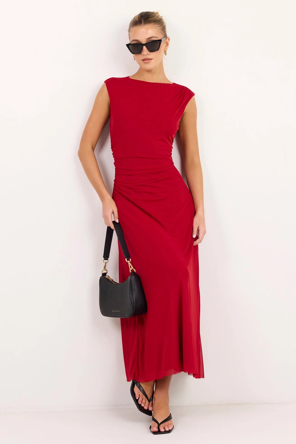 Among The Brave Frame Wine Mesh Sleeveless Maxi Dress