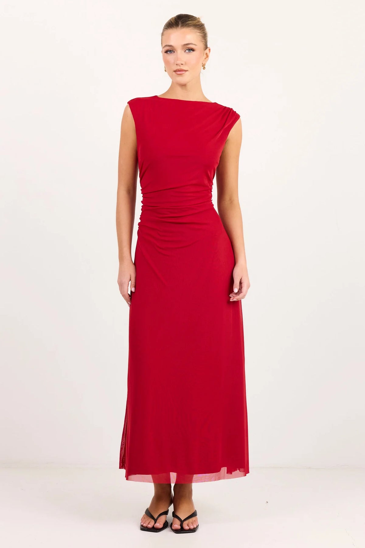 Among The Brave Frame Wine Mesh Sleeveless Maxi Dress