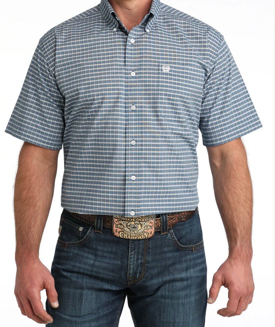 Cinch Mens Short Sleeved Shirt MTW1111503 BLU