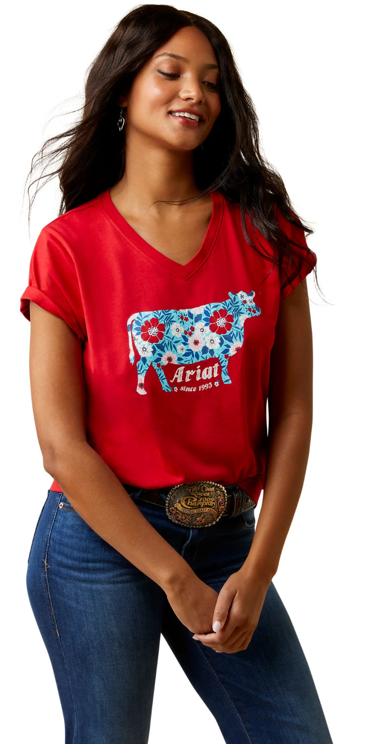 Ariat Ladies Flower Cow Tee 10045086