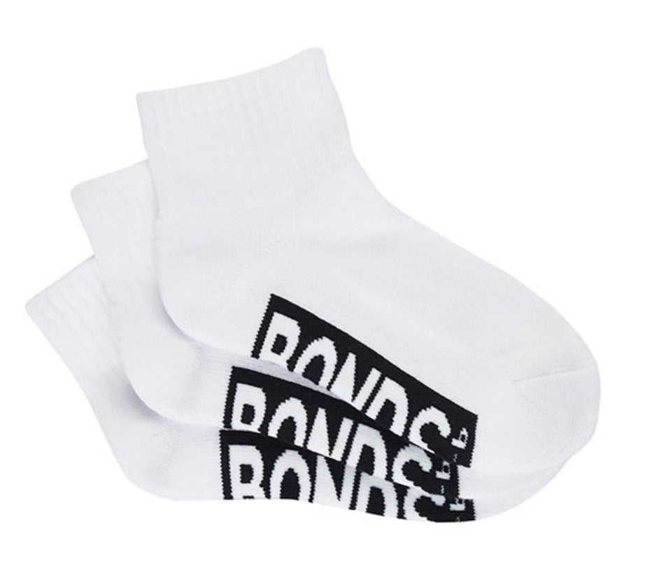 Bonds Kids Cushioned 1/4 Crew 3 Pack Socks