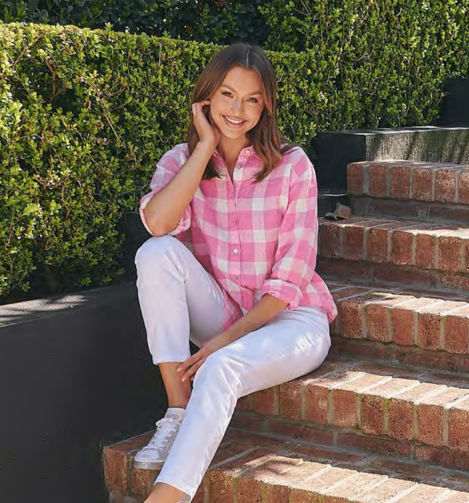 Enveloppe Boyfriend Linen Madras Rose