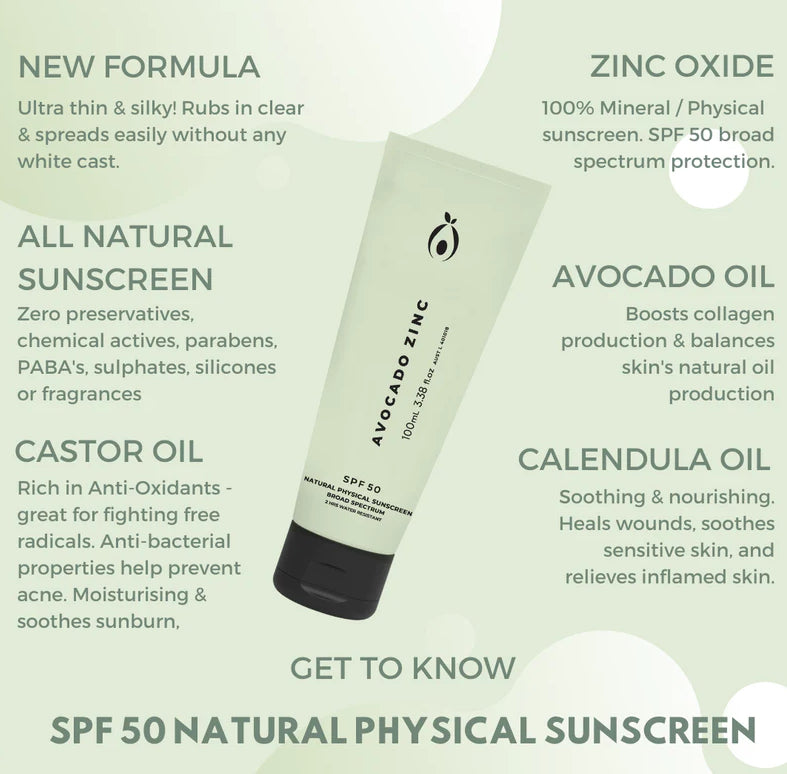 Avocado Zinc SPF50 Natural Physical Sunscreen 100ml